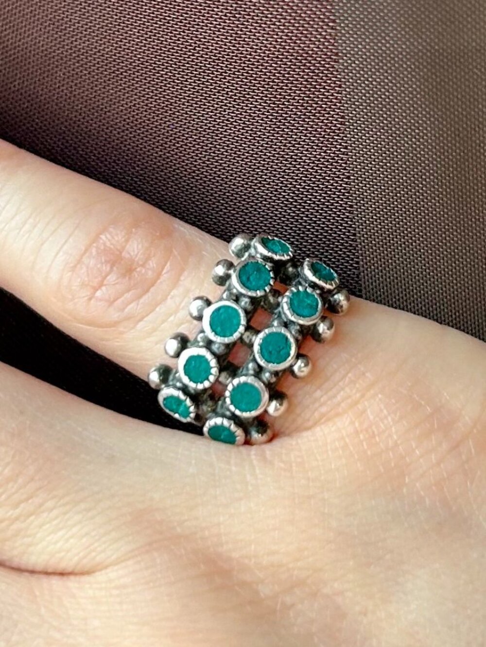 Fred Harvey Double Row Snake Eye Turquoise Silver Ring Size 3